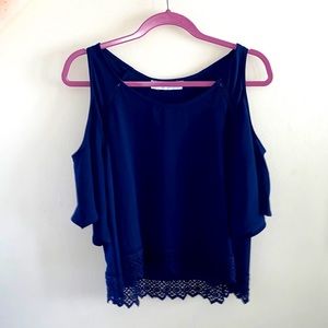 ASTR: Dressy Navy Blue Top with Shoulder Cutouts
